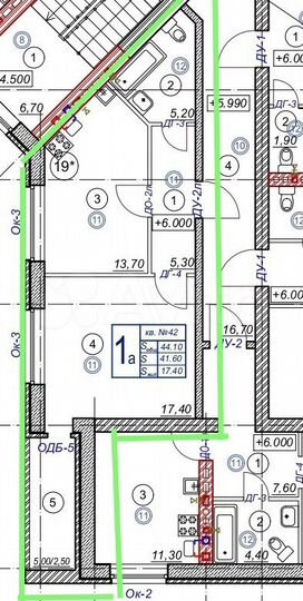 1-к. квартира, 44,1 м², 3/3 эт.