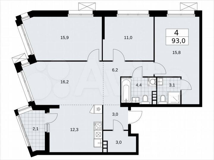 4-к. квартира, 93 м², 5/21 эт.