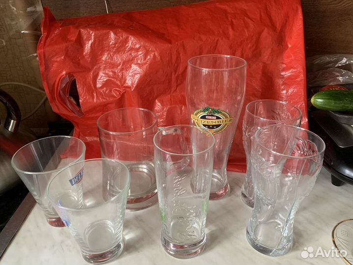 Стаканы, бокалы пивные, коньячные, набором 8 шт