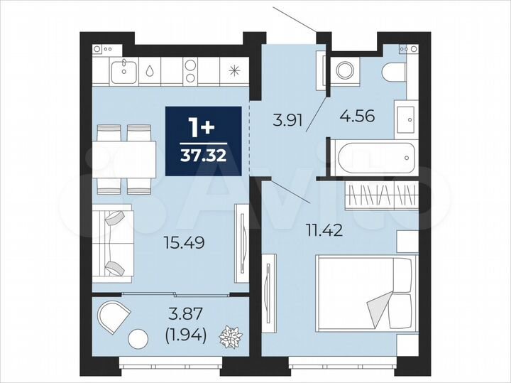 1-к. квартира, 37,3 м², 17/21 эт.