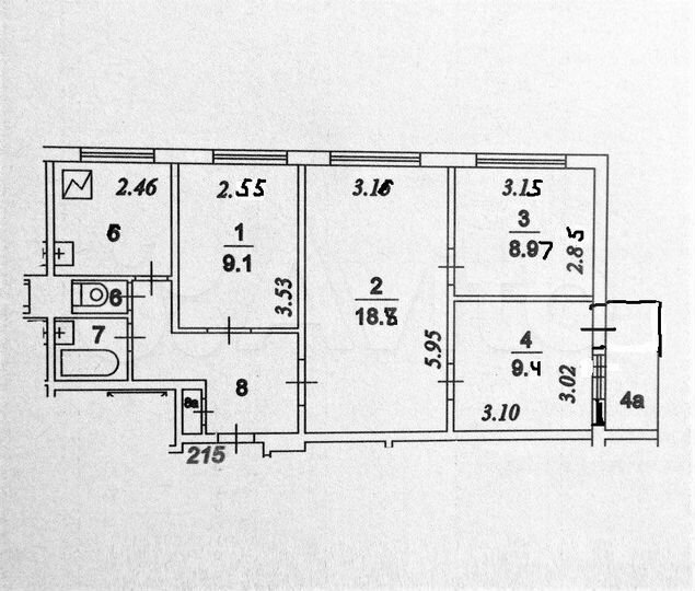 4-к. квартира, 65 м², 6/9 эт.