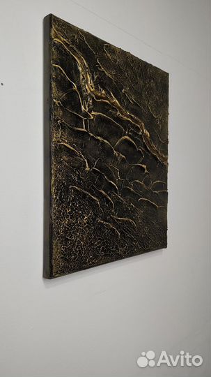 Интерьерная картина, чёрная с золотом текстурная