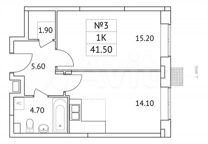 1-к. квартира, 41,5 м², 1/8 эт.