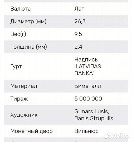 Юбилейная монета 2 Лата 1999 год *корова