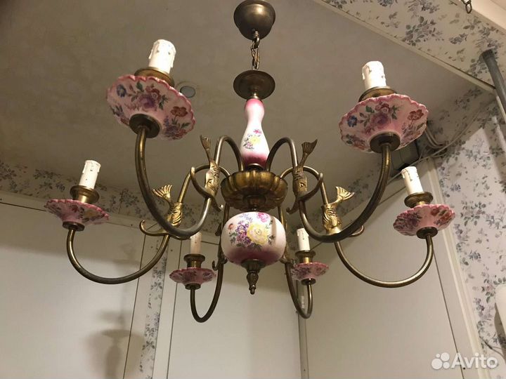 Старинная люстра керамика с рыбками, Европа