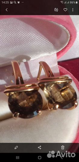 Золотые серьги.585 проба.Раухтопаз