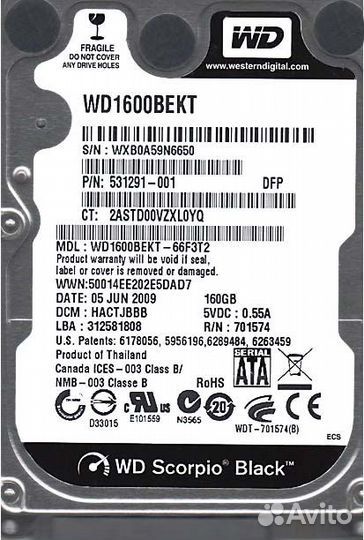 Жесткий Диск Western Digital WD1600bjkt 160Gb SATA