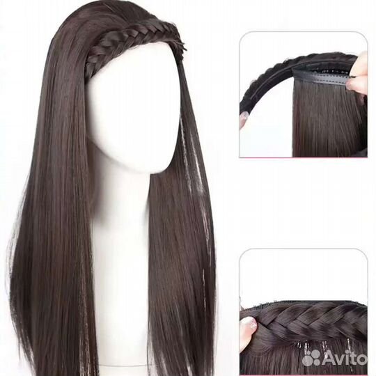 Парик новый черный с ободком+сеточкой