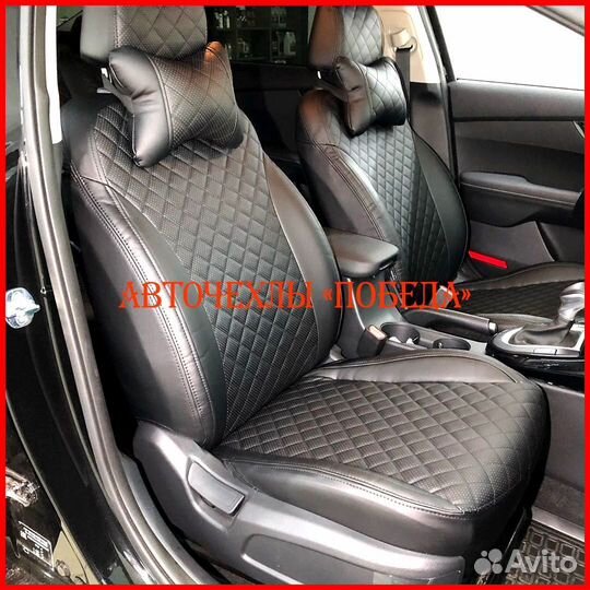 Чехлы Kia Cerato 4 из экокожи чёрные Ромб