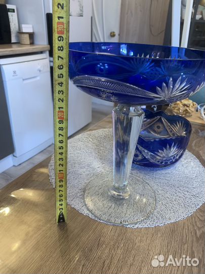 Ваза для фруктов на ножке цветное стекло СССР
