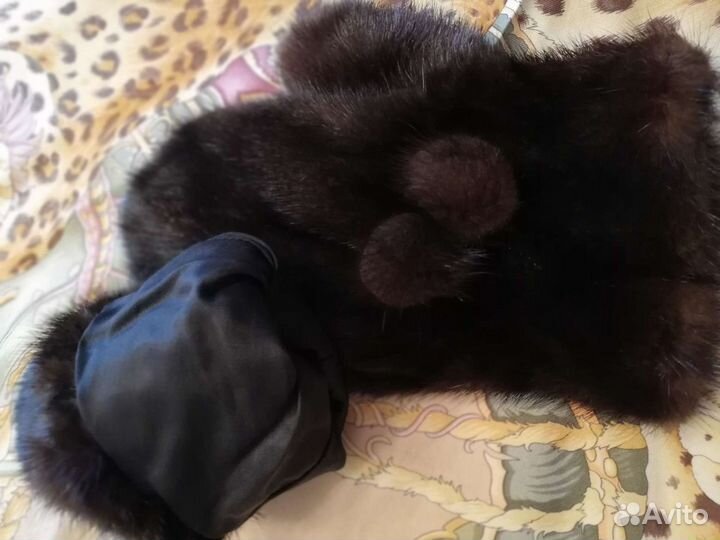 Норковые варежки темно коричневые