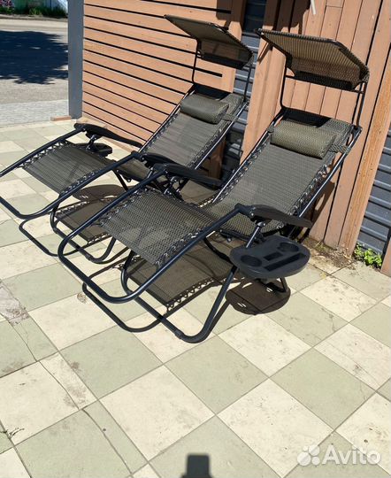 Кресло шезлонг с козырьком и подстаканником 2 шт