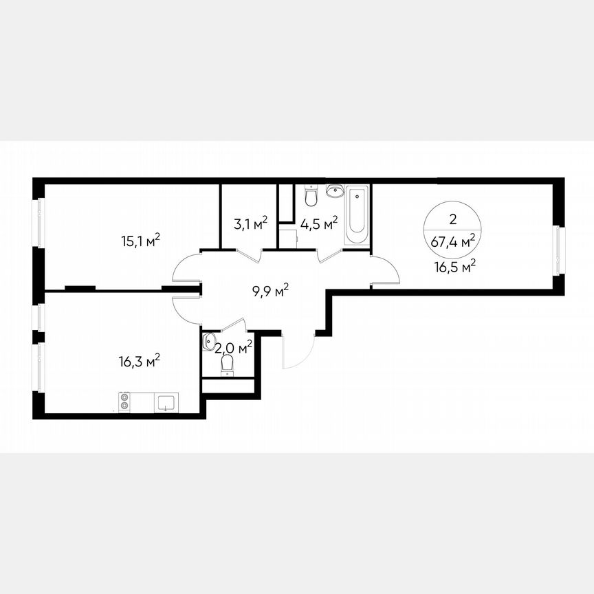 2-к. квартира, 67,4 м², 13/17 эт.