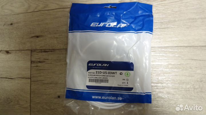 Кабель патч-корд UTP кат.5e Eurolan 21D-U5-03WT 3м
