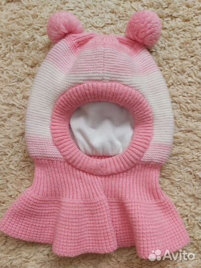 Шапка шлем для девочки зима + осенняя шапочка