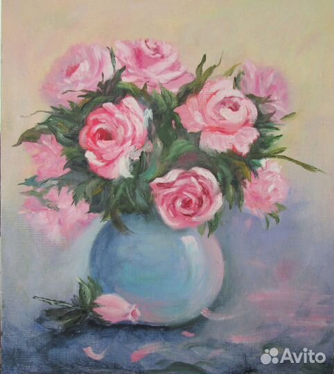 Этюд маслом Розовый букет