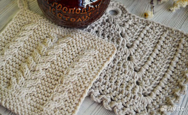Прихватки кухонные вязаные,подставка