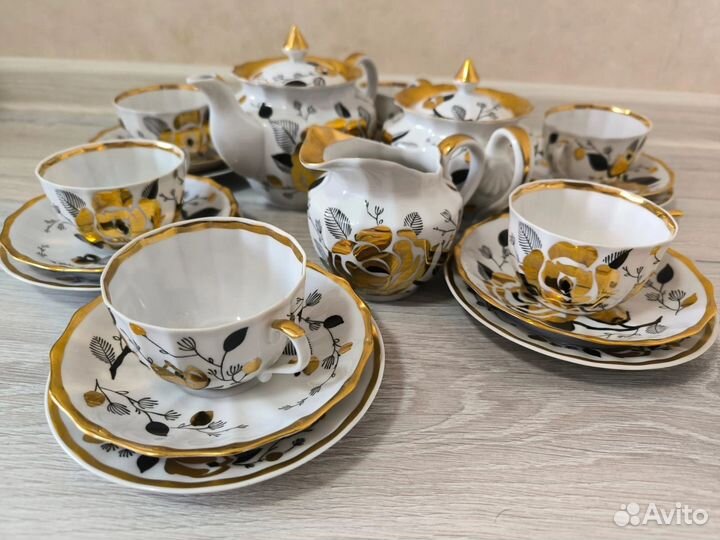 Чайный сервиз СССР Золотая роза вербилки фарфор