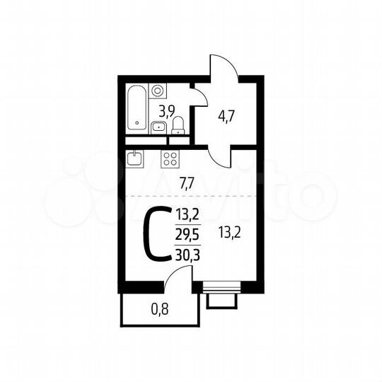 Квартира-студия, 30,3 м², 8/14 эт.
