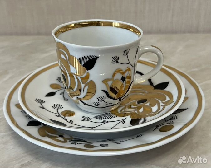 Кофейный сервиз Золотая роза Вербилки СССР