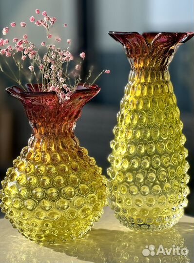 Вазы Ананас, чешское цветное стекло