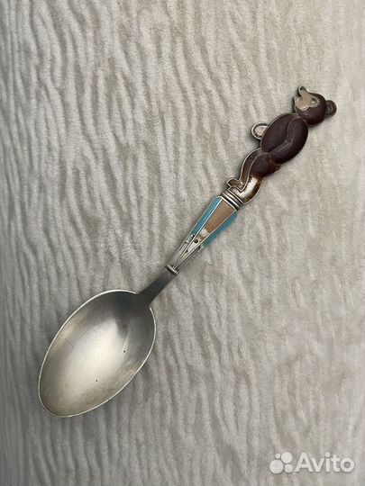 Серебряная чайная ложка с эмалью СССР
