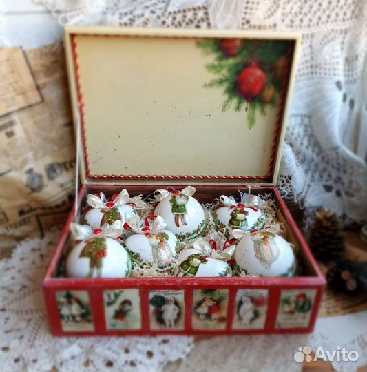 Большой набор елочных игрушек в коробе Винтаж