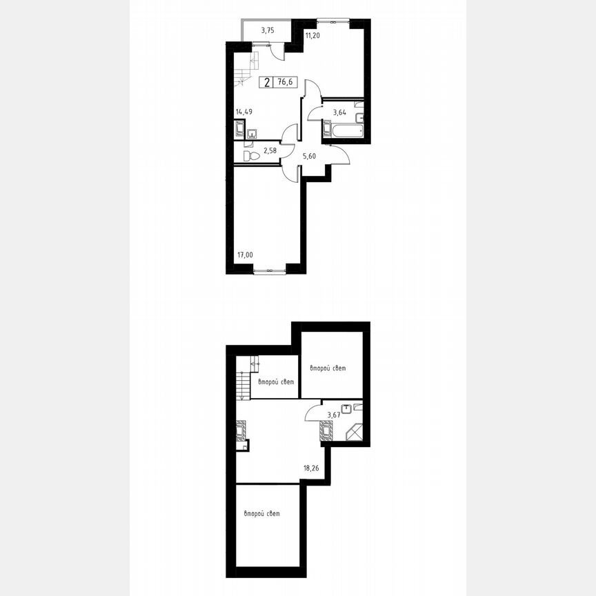 2-к. квартира, 76,6 м², 3/3 эт.