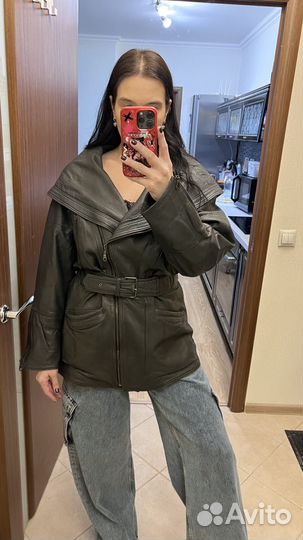 Винтажная кожаная куртка, 46 размер