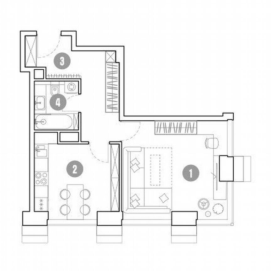 1-к. апартаменты, 44,5 м², 10/35 эт.