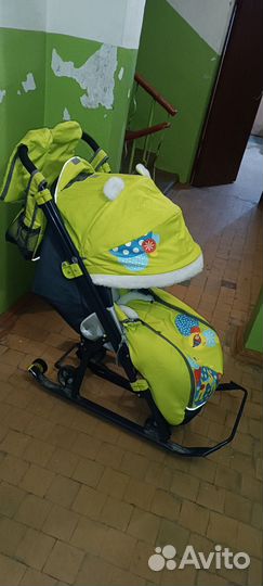 Детские санки коляска с колесами бу