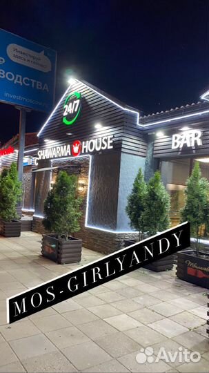 Новогоднее освещение торговых центров, ресторанов