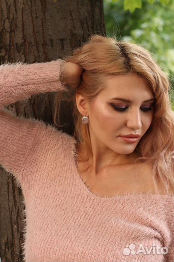 Серьги натуральные камни розовый кварц новые