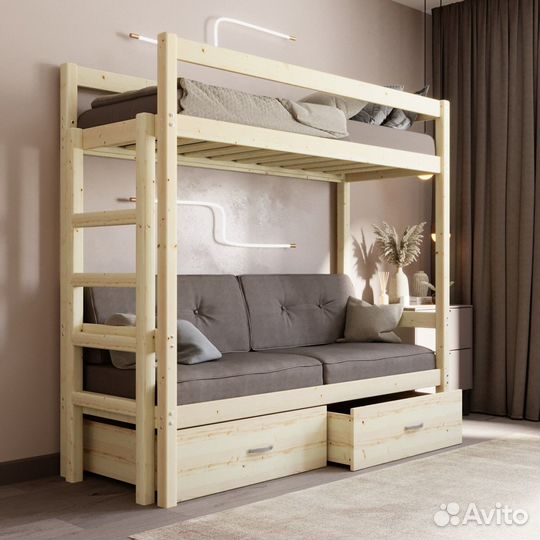 Кровать чердак С диваном