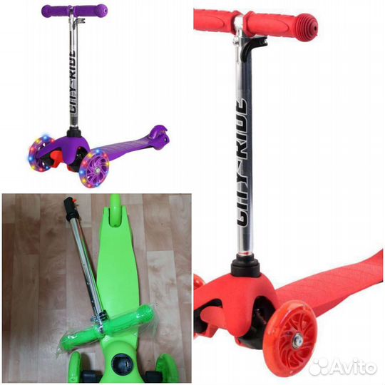 Самокат детский новый, колеса светятся