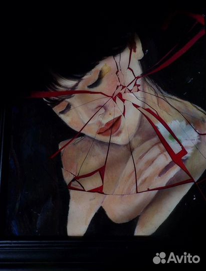 Портрет маслом на стекле с эффектом трещин