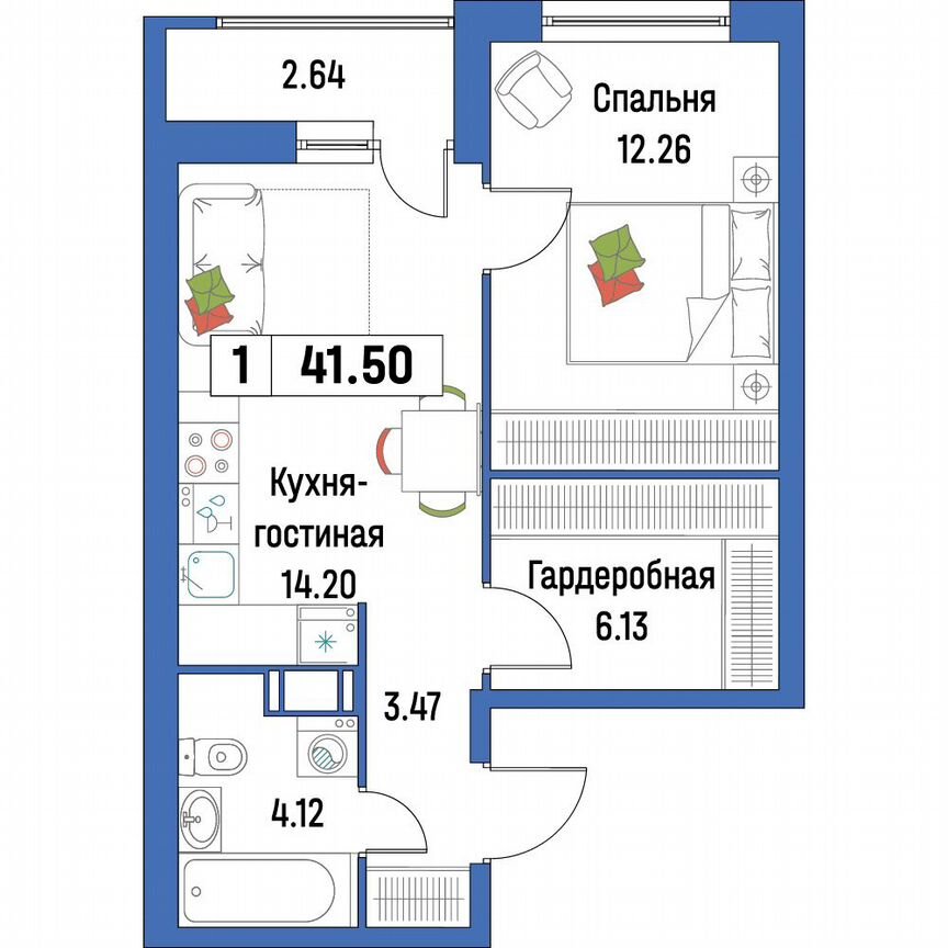 1-к. квартира, 41,5 м², 15/16 эт.