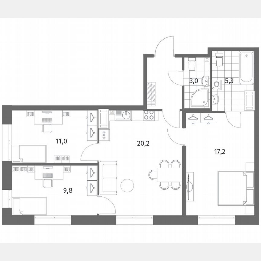 3-к. квартира, 70,7 м², 7/13 эт.