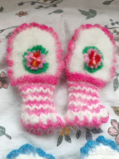 Шерстяные/ пуховые зимние детские варежки новые