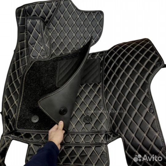 Коврики премиум Kia Rio (3) +ковры пвх. Чёрн/бежев