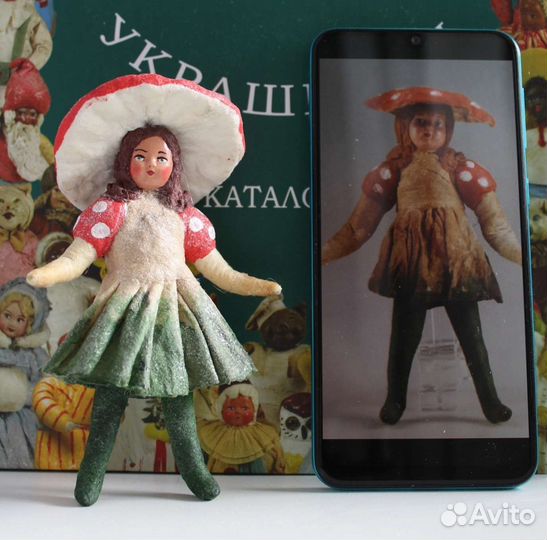 Ватная ёлочная игрушка Девочка в костюме мухомора