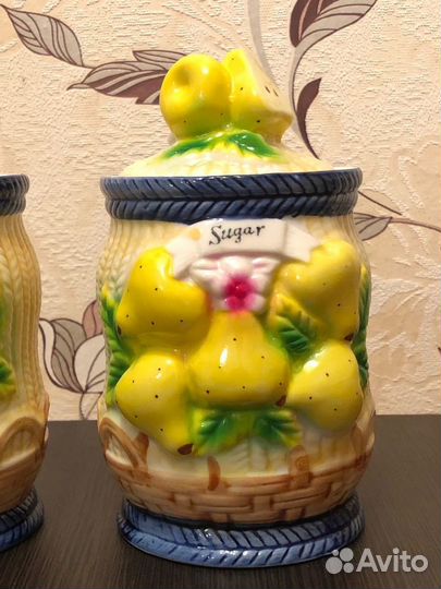 Баночки с крышками для сахара, чая. Керамика/ 2 шт