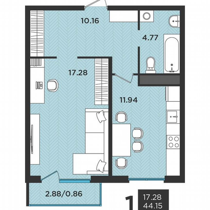 1-к. квартира, 44,9 м², 3/3 эт.