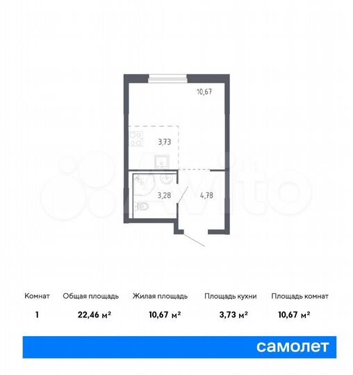 Квартира-студия, 22,5 м², 13/17 эт.