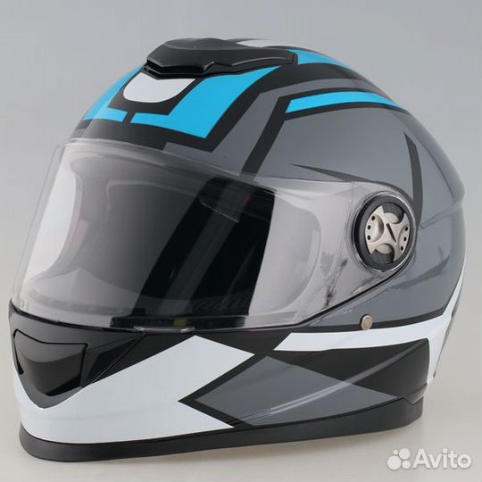 Мотошлем (интеграл) Racer BLD-M62 серый/синий (Раз