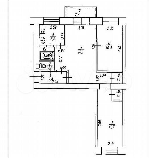 3-к. квартира, 55,7 м², 5/5 эт.