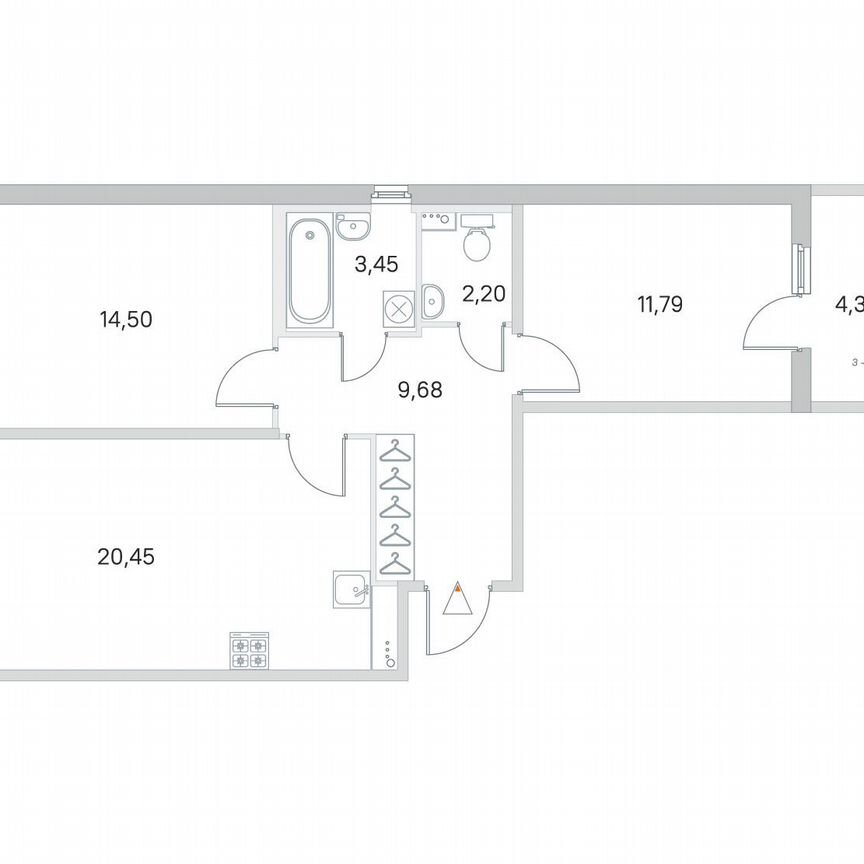 2-к. квартира, 64,3 м², 1/4 эт.