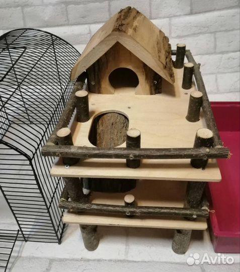 Эко-коттедж с клеткой для хомяка песчанки мышек