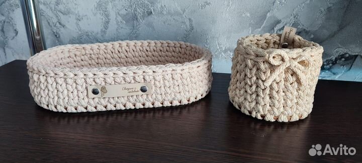 Набор вязаных корзин ручной работы