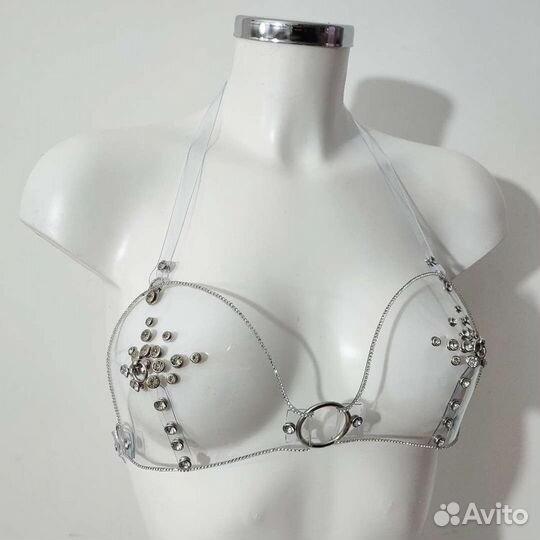 Стразовый лиф из винила прозрачный для танца gogo